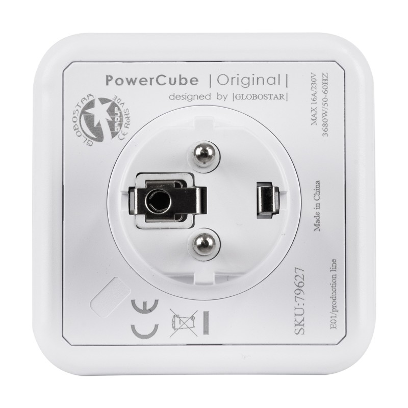 GloboStar® TRAVEL PowerCube PRO Certified 79627 Πολύπριζο 5 Θέσεων με 5 Πρίζες Ασφαλείας Childproof EU Schuko AC 220-240V Μ7.5 x Π11.5 x Υ7.5 - Λευκό με Γκρι - Max Load 3680W/16A