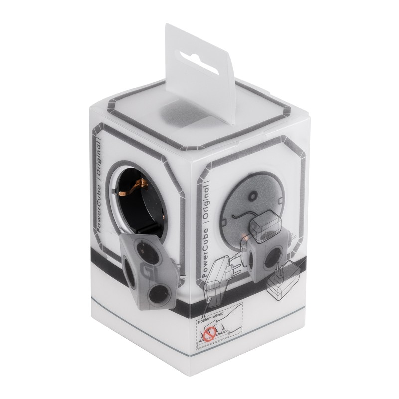 GloboStar® TRAVEL PowerCube PRO Certified 79627 Πολύπριζο 5 Θέσεων με 5 Πρίζες Ασφαλείας Childproof EU Schuko AC 220-240V Μ7.5 x Π11.5 x Υ7.5 - Λευκό με Γκρι - Max Load 3680W/16A