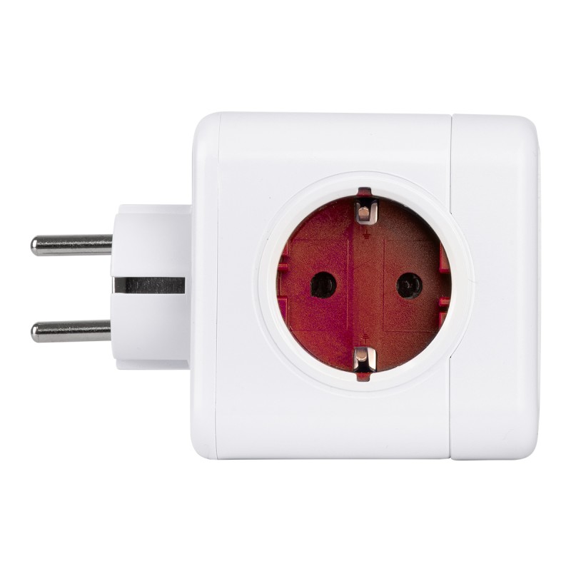 GloboStar® TRAVEL PowerCube PRO Certified 79628 Πολύπριζο 5 Θέσεων με 5 Πρίζες Ασφαλείας Childproof EU Schuko AC 220-240V Μ7.5 x Π11.5 x Υ7.5 - Λευκό με Κόκκινο - Max Load 3680W/16A