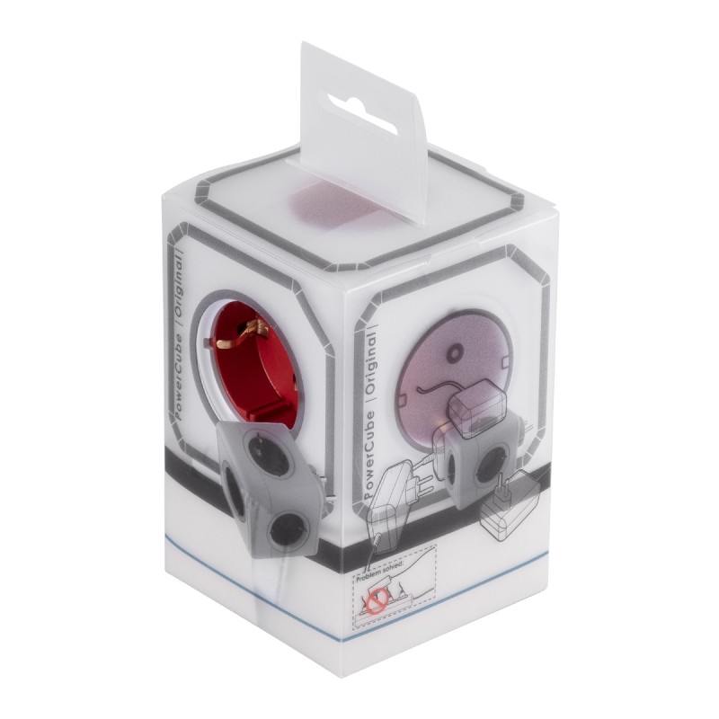 GloboStar® TRAVEL PowerCube PRO Certified 79628 Πολύπριζο 5 Θέσεων με 5 Πρίζες Ασφαλείας Childproof EU Schuko AC 220-240V Μ7.5 x Π11.5 x Υ7.5 - Λευκό με Κόκκινο - Max Load 3680W/16A