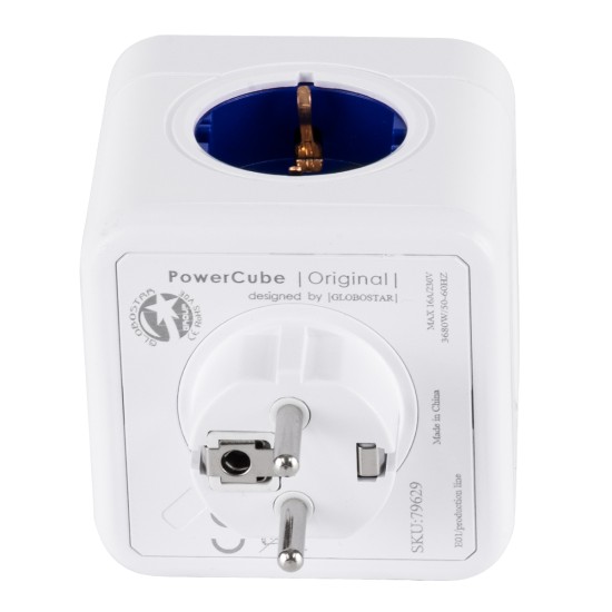 GloboStar® TRAVEL PowerCube PRO Certified 79629 Πολύπριζο 5 Θέσεων με 5 Πρίζες Ασφαλείας Childproof EU Schuko AC 220-240V Μ7.5 x Π11.5 x Υ7.5 - Λευκό με Μπλε - Max Load 3680W/16A GloboStar® TRAVEL PowerCube PRO Certified 79629 Πολύπριζο 5 Θέσεων με 5 Πρίζες Ασφαλείας Childproof EU Schuko AC 220-240V Μ7.5 x Π11.5 x Υ7.5 - Λευκό με Μπλε - Max Load 3680W/16A