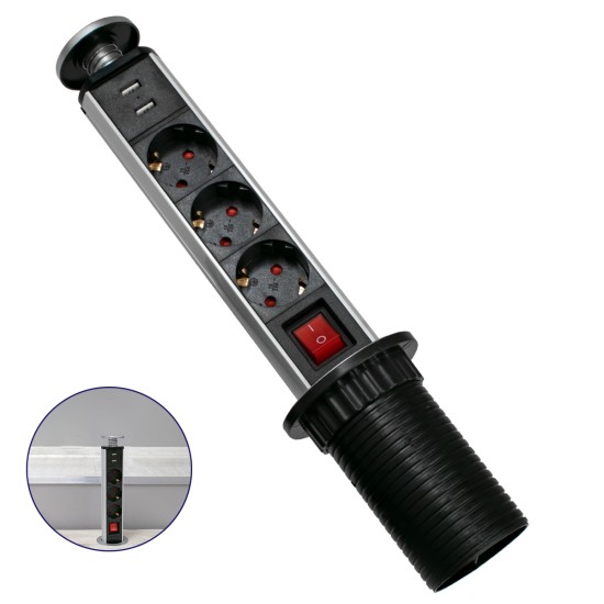 GloboStar® 79630 Χωνευτό Πτυσσόμενο Πολύμπριζο με 3 Πρίζες Ασφαλείας EU Σούκο AC 230V Max 3000W & 2 Εξόδους USB DC 5V Max 3A 18W & Ενσωματωμένο Διακόπτη Οn/Off GloboStar® 79630 Χωνευτό Πτυσσόμενο Πολύμπριζο με 3 Πρίζες Ασφαλείας EU Σούκο AC 230V Max 3000W & 2 Εξόδους USB DC 5V Max 3A 18W & Ενσωματωμένο Διακόπτη Οn/Off