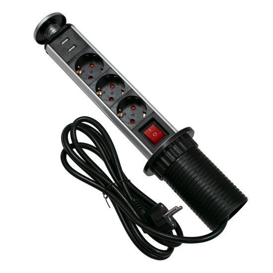 GloboStar® 79630 Χωνευτό Πτυσσόμενο Πολύμπριζο με 3 Πρίζες Ασφαλείας EU Σούκο AC 230V Max 3000W & 2 Εξόδους USB DC 5V Max 3A 18W & Ενσωματωμένο Διακόπτη Οn/Off GloboStar® 79630 Χωνευτό Πτυσσόμενο Πολύμπριζο με 3 Πρίζες Ασφαλείας EU Σούκο AC 230V Max 3000W & 2 Εξόδους USB DC 5V Max 3A 18W & Ενσωματωμένο Διακόπτη Οn/Off