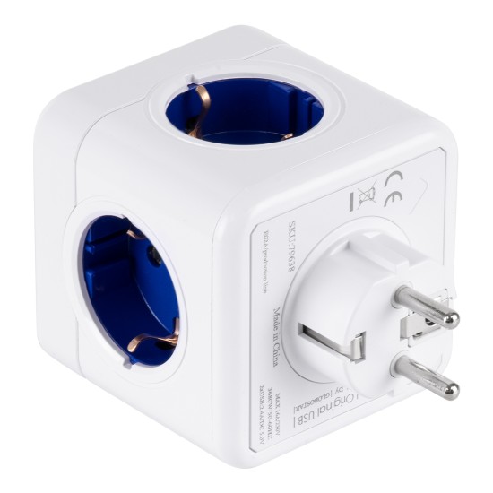 GloboStar® TRAVEL PowerCube PRO Certified 79638 Πολύπριζο 6 Θέσεων με 4 Πρίζες Ασφαλείας Childproof EU Schuko AC 220-240V & 2 Πρίζες USB Max 2.1A/DC 5V Μ7.5 x Π11.5 x Υ7.5 - Λευκό με Μπλε - Max Load 3680W/16A GloboStar® TRAVEL PowerCube PRO Certified 79638 Πολύπριζο 6 Θέσεων με 4 Πρίζες Ασφαλείας Childproof EU Schuko AC 220-240V & 2 Πρίζες USB Max 2.1A/DC 5V Μ7.5 x Π11.5 x Υ7.5 - Λευκό με Μπλε - Max Load 3680W/16A