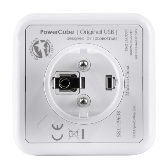 GloboStar® TRAVEL PowerCube PRO Certified 79638 Πολύπριζο 6 Θέσεων με 4 Πρίζες Ασφαλείας Childproof EU Schuko AC 220-240V & 2 Πρίζες USB Max 2.1A/DC 5V Μ7.5 x Π11.5 x Υ7.5 - Λευκό με Μπλε - Max Load 3680W/16A GloboStar® TRAVEL PowerCube PRO Certified 79638 Πολύπριζο 6 Θέσεων με 4 Πρίζες Ασφαλείας Childproof EU Schuko AC 220-240V & 2 Πρίζες USB Max 2.1A/DC 5V Μ7.5 x Π11.5 x Υ7.5 - Λευκό με Μπλε - Max Load 3680W/16A