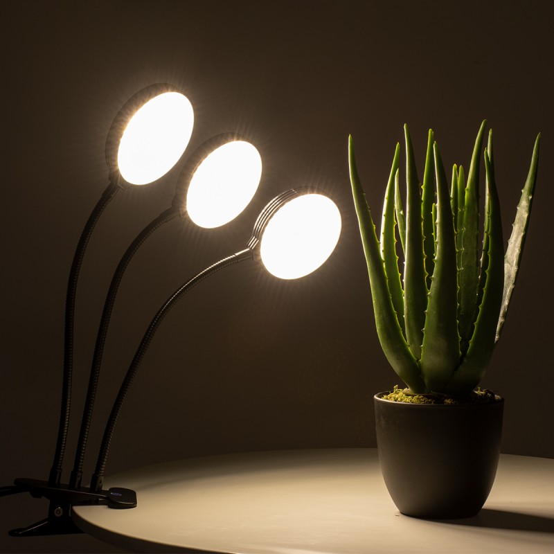 GloboStar® 79653 Grow Light Hydro Spectrum LED Φωτιστικό Ανάπτυξης Υδροπονικών Φυτών Γλάστρας με 3 Κινούμενες Κεφαλές & Βάση Clip SMD 2835 15W 160° DC 5V IP20 με Dimmer & Timer Εσωτερικού Χώρου για Κάλυψη Επιφάνειας 1m x 1m Πλήρους Φάσματος Φωτισμ