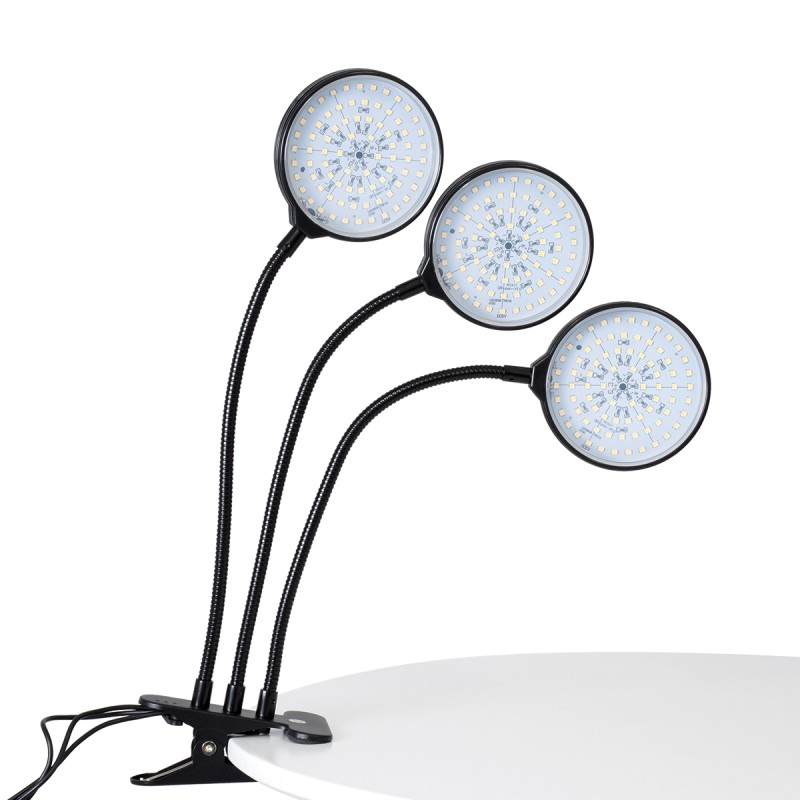 GloboStar® 79653 Grow Light Hydro Spectrum LED Φωτιστικό Ανάπτυξης Υδροπονικών Φυτών Γλάστρας με 3 Κινούμενες Κεφαλές & Βάση Clip SMD 2835 15W 160° DC 5V IP20 με Dimmer & Timer Εσωτερικού Χώρου για Κάλυψη Επιφάνειας 1m x 1m Πλήρους Φάσματος Φωτισμ