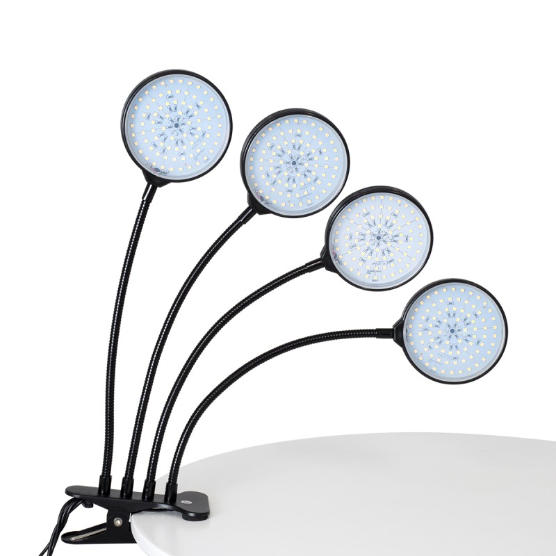 GloboStar® 79655 Grow Light Hydro Spectrum LED Φωτιστικό Ανάπτυξης Υδροπονικών Φυτών Γλάστρας με 4 Κινούμενες Κεφαλές & Βάση Clip SMD 2835 20W 160° DC 5V IP20 με Dimmer & Timer Εσωτερικού Χώρου για Κάλυψη Επιφάνειας 1m x 1m Πλήρους Φάσματος Φωτισμ