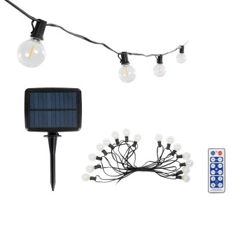 GLOBOSTAR® TWILIGHT 79667 Μοντέρνο Φωτιστικό Κήπου Γιρλάντα 7.7m με 15 Λάμπες & IR Ασύρματο Χειριστήριο LED 9W 810lm 360° DC 3.7V με Ενσωματωμένο Φωτοβολταϊκό Panel 5.5V 1.5W & Επαναφορτιζόμενη Μπαταρία Li-ion 3.6V 1x18650 2200mAh Αδιάβροχο IP65 Θ