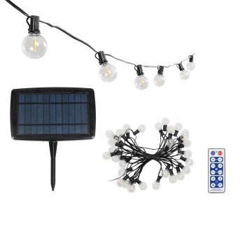 GLOBOSTAR® TWILIGHT 79668 Μοντέρνο Φωτιστικό Κήπου Γιρλάντα 10.5m με 30 Λάμπες & IR Ασύρματο Χειριστήριο LED 18W 1620lm 360° DC 3.7V με Ενσωματωμένο Φωτοβολταϊκό Panel 5.5V 3W & Επαναφορτιζόμενη Μπαταρία Li-ion 3.6V 2x18650 4400mAh Αδιάβροχο IP65 