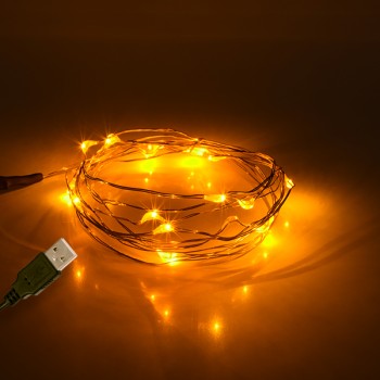 GLOBOSTAR® STRINGLIGHT 79710 Γιρλάντα 2m 20 LED 1.2W 60lm 360° DC 5V με USB 2.0 IP20 Ultra Θερμό Λευκό 2200Κ Dimmable - Χάλκινο - Μ200 x Π0.6 x Υ0.6cm - 1 Χρόνο Εγγύηση