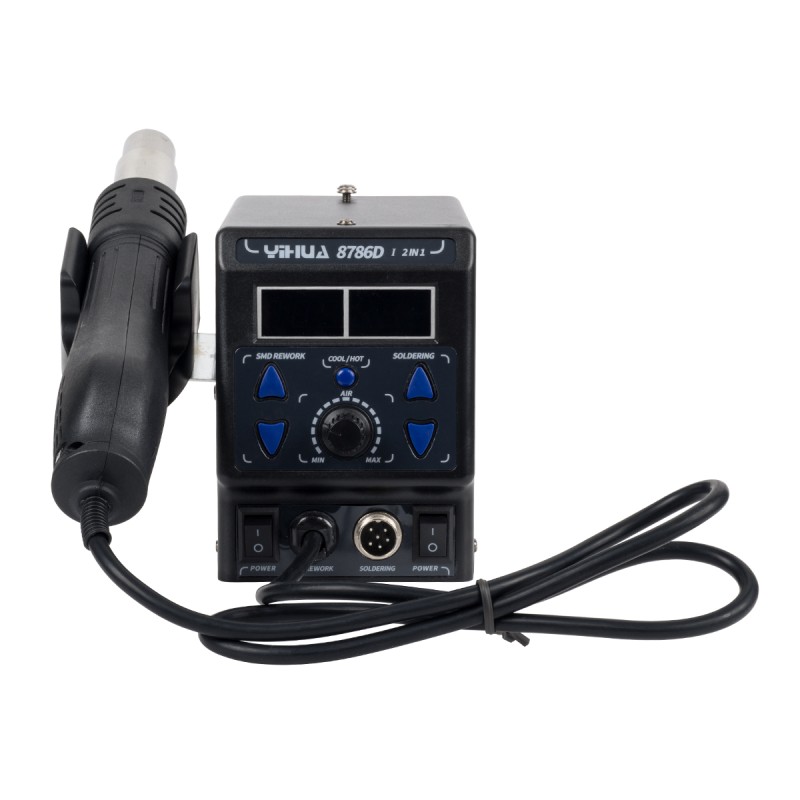 GloboStar® 79972 Ψηφιακός Σταθμός Συγκόλλησης 2in1 με Ψηφιακή Οθόνη - Κολλητήρι - Πιστόλι Θερμού Αέρα Hot Air Soldering Welding Gun και PID Προγραμματιζόμενο Σύστημα Ελέγχου Θερμοκρασίας - 1200W