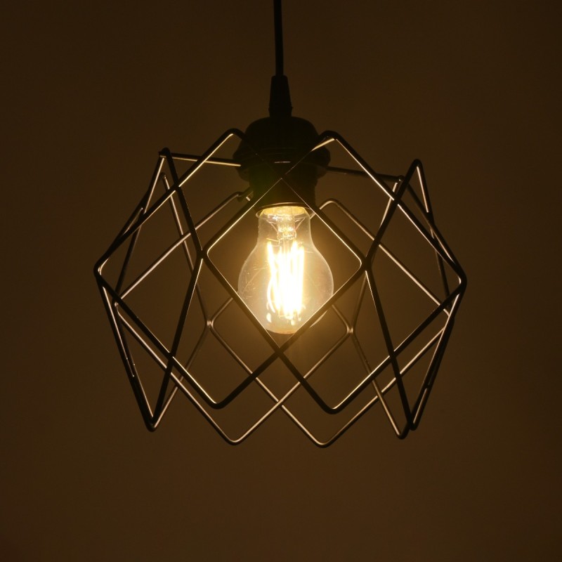 GloboStar® SOLON 201-0059 Μοντέρνο Κρεμαστό Φωτιστικό Πλέγμα Μονόφωτο 1 x E27 IP20 Μαύρο Μέταλλο - Μ22 x Π22 x Υ70cm