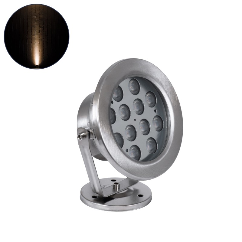 GLOBOSTAR® UNDERWATER-DENIS 90429 Υποβρύχιος Προβολέας Σποτ για Σιντριβάνια/Πισίνες LED 12W 1080lm 30° DC 24V Αδιάβροχο IP68 Θερμό Λευκό 2700K Dimmable - Ανοξείδωτο Ατσάλι 304 - Μ14.5 x Π7 x Υ17cm - 3 Χρόνια Εγγύηση
