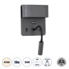 GLOBOSTAR® IBIS 61369 Μοντέρνο Φωτιστικό Τοίχου - Απλίκα Ξενοδοχείου Reading Light με Φορτιστή USB 3A LED 10W 1100lm 36° & 360° AC 220-240V IP20 Φυσικό Λευκό 4500K - Bridgelux COB Chip & TÜV SÜD Driver - Γκρι Ανθρακί Ματ - Μ10 x Π6.1 x Υ18cm - 3 Χ