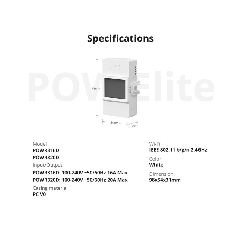 GloboStar® 80079 SONOFF POW Elite POWR316D Smart WiFi Real Time Power Consumption AC 100-240V MAX 16A