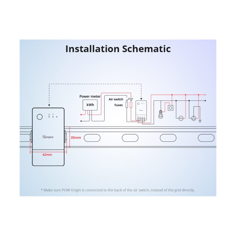 GloboStar® 80083 SONOFF POWR316 POW ORIGIN Smart LAN & WiFi 2.4GHz Power Meter Switch AC 100-240V Max 16A