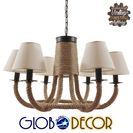 GloboStar® VERONE 10001020 Vintage Κρεμαστό Φωτιστικό Πλέγμα Πολύφωτο 6 x E14 IP20 Μπεζ Ύφασμα με Μπεζ Σχοινί - Μ65 x Π65 x Υ45cm GloboStar® VERONE 10001020 Vintage Κρεμαστό Φωτιστικό Πλέγμα Πολύφωτο 6 x E14 IP20 Μπεζ Ύφασμα με Μπεζ Σχοινί - Μ65 x Π65 x Υ45cm