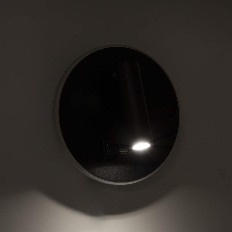 GLOBOSTAR® LADY-R 60938 Μοντέρνο Φωτιστικό Τοίχου - Απλίκα Ξενοδοχείου Reading Light με Φορτιστή USB 3A LED 6W 600lm 36° & 360° AC 220-240V IP20 Φυσικό Λευκό 4500K - Bridgelux COB Chip & TÜV SÜD Driver - Μαύρο Ματ - Μ15 x Π15 x Υ7cm - 3 Χρόνια Εγγ