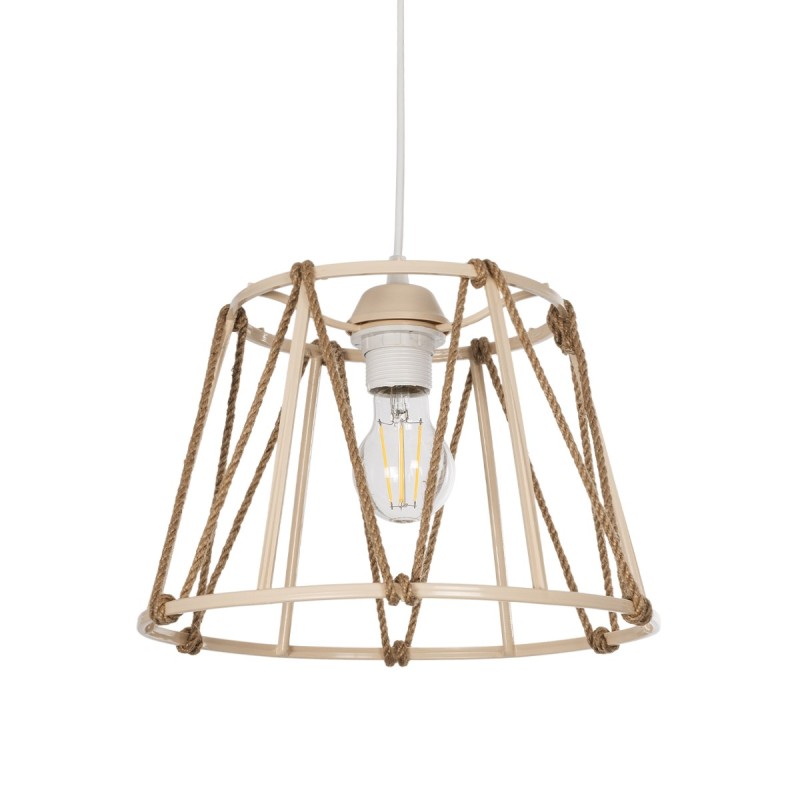 GloboStar® JUTE 203-0092 Μοντέρνο Κρεμαστό Φωτιστικό Σχοινί Μονόφωτο 1 x E27 IP20 Μπεζ Μεταλλό με Μπεζ Σχοινί - Μ30 x Π30 x Υ23cm
