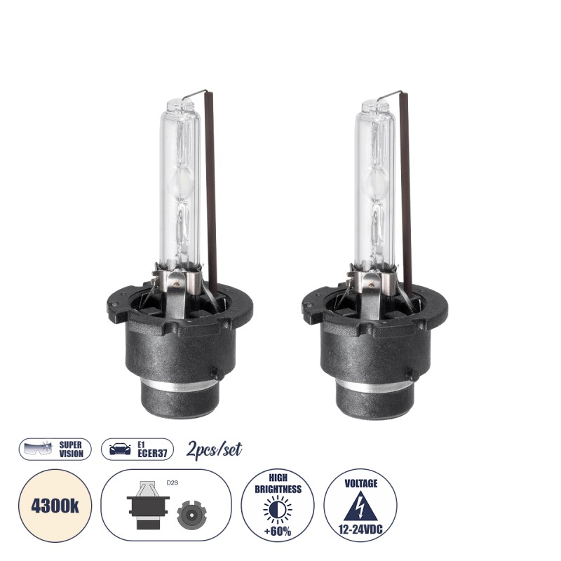 GloboStar® D2S/D2C 84024 Λάμπες Αυτοκίνητου, Μοτοσυκλέτας & Φορτηγού Xenon Super Vision High Brightness +60% HID 35W 3200lm IP20 Φυσικό Λευκό 4300K - Σετ 2 Τεμαχίων