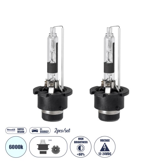 GloboStar® D4S/D2R 84036 Λάμπες Αυτοκινήτου HID Xenon Super Vision High Brightness +60% E1 ECER37 360° DC 12-24V IP20 Μ4 x Π5 x Υ8cm 6000K- Σετ 2 Τεμαχίων GloboStar® D4S/D2R 84036 Λάμπες Αυτοκινήτου HID Xenon Super Vision High Brightness +60% E1 ECER37 360° DC 12-24V IP20 Μ4 x Π5 x Υ8cm 6000K- Σετ 2 Τεμαχίων
