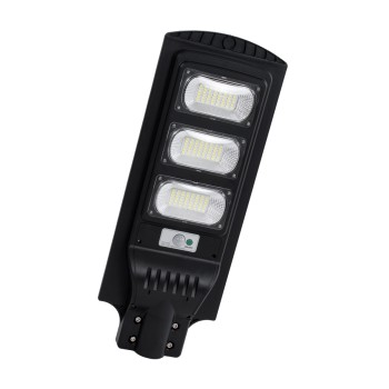 GLOBOSTAR® STREETB 85343 Φωτιστικό Δρόμου LED 90W 4500lm 120° DC 5V με Ενσωματωμένο Φωτοβολταϊκό Panel 6V 12W & Επαναφορτιζόμενη Μπαταρία Li-ion 3.2V 12000mAh με Αισθητήρα Κίνησης-Ημέρας-Νύχτας Αδιάβροχο IP65 Ψυχρό Λευκό 6000K - Μαύρο - Μ24 x Π63 x Υ6
