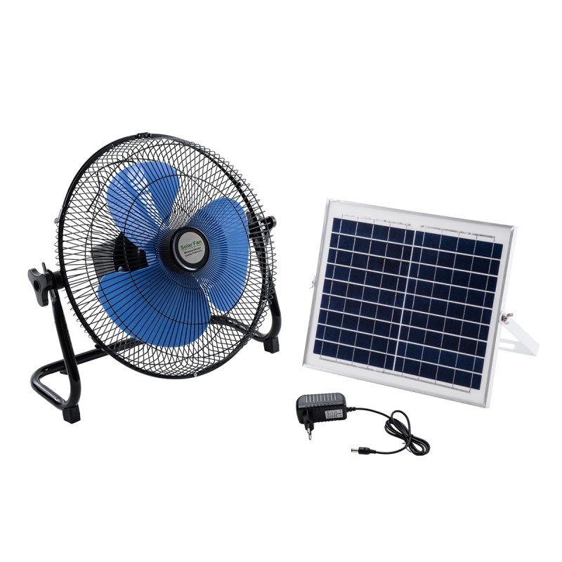 GloboStar® SOLARO-FAN 85351 Solar Fan Αυτόνομος Ηλιακός Επιδαπέδιος Ανεμιστήρας 25W 2 Λειτουργιών Ρεύματος με AC 220-240V ή με Φωτοβολταϊκό Panel 9V 12W & Επαναφορτιζόμενη Μπαταρία Li-ion 7.4V 4400mAh - 12 Ταχύτητες - Ενσωματωμένο USB 2.0 Charger Συσκ