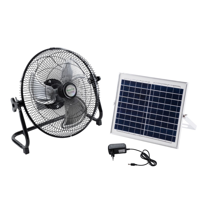 GloboStar® SOLARO-FAN 85352 Solar Fan Αυτόνομος Ηλιακός Επιδαπέδιος Ανεμιστήρας 25W 2 Λειτουργιών Ρεύματος με AC 220-240V ή με Φωτοβολταϊκό Panel 9V 12W & Επαναφορτιζόμενη Μπαταρία Li-ion 7.4V 4400mAh - 12 Ταχύτητες - Ενσωματωμένο USB 2.0 Charger Συσκ