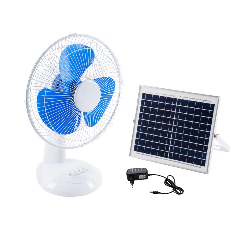 GloboStar® SOLARI-FAN 85353 Solar Fan Αυτόνομος Ηλιακός Επιτραπέζιος Ανεμιστήρας 25W 2 Λειτουργιών Ρεύματος με AC 220-240V ή με Φωτοβολταϊκό Panel 9V 12W & Επαναφορτιζόμενη Μπαταρία Li-ion 7.4V 4400mAh - 3 Ταχύτητες - IP20 - Μ24 x Π36 x Υ49cm - Λευκό