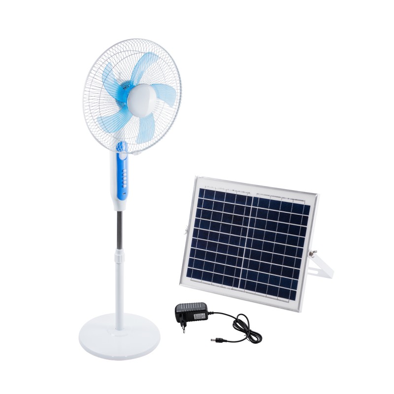 GloboStar® SOLARA-FAN 85355 Solar Fan Αυτόνομος Ηλιακός Επιδαπέδιος Ανεμιστήρας 25W 2 Λειτουργιών Ρεύματος με AC 220-240V ή με Φωτοβολταϊκό Panel 9V 12W & Επαναφορτιζόμενη Μπαταρία Li-ion 7.4V 4400mAh - 3 Ταχύτητες - Ενσωματωμένο USB 2.0 Charger Συσκε