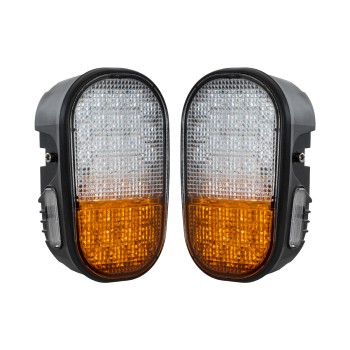 GloboStar® 85455 E57 Mark Σετ 2 x Φανάρια για TOYOTA & UNIVERSAL FORKLIFT Βασικού Φωτισμού για Οχήματα Περονοφόρα - Κλάρκ με Φλας LED 40W DC 10-80V Αδιάβροχα IP6K9K Πορτοκαλί & Ψυχρό Λευκό 6000K  Μ20 x Π8 x Υ12cm