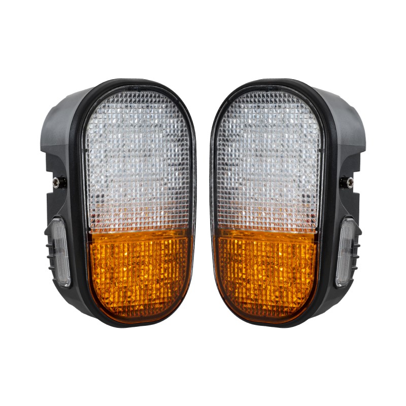GloboStar® 85455 E57 Mark Σετ 2 x Φανάρια για TOYOTA & UNIVERSAL FORKLIFT Βασικού Φωτισμού για Οχήματα Περονοφόρα - Κλάρκ με Φλας LED 40W DC 10-80V Αδιάβροχα IP6K9K Πορτοκαλί & Ψυχρό Λευκό 6000K  Μ20 x Π8 x Υ12cm