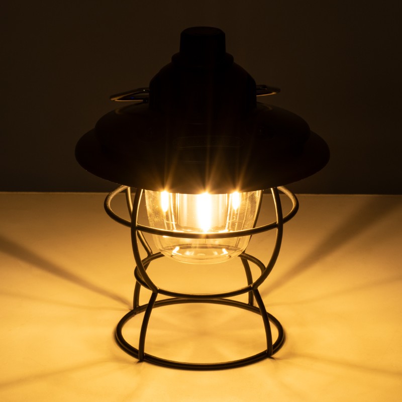 GloboStar® 85695 Αυτόνομο Φανάρι Camping LED 4W USB 2.0 με Επαναφορτιζόμενη Μπαταρία 1 x 18650 2000mAh Li-ion Power Bank IP20 Dimmable Μαύρο με Διάφανο Γυαλί CCT Εναλλαγή Φωτισμού μέσω On/Off All In One Ψυχρό 6000K+Φυσικό 4500K+Θερμό 2700K Φ13.5 x Υ17.5cm