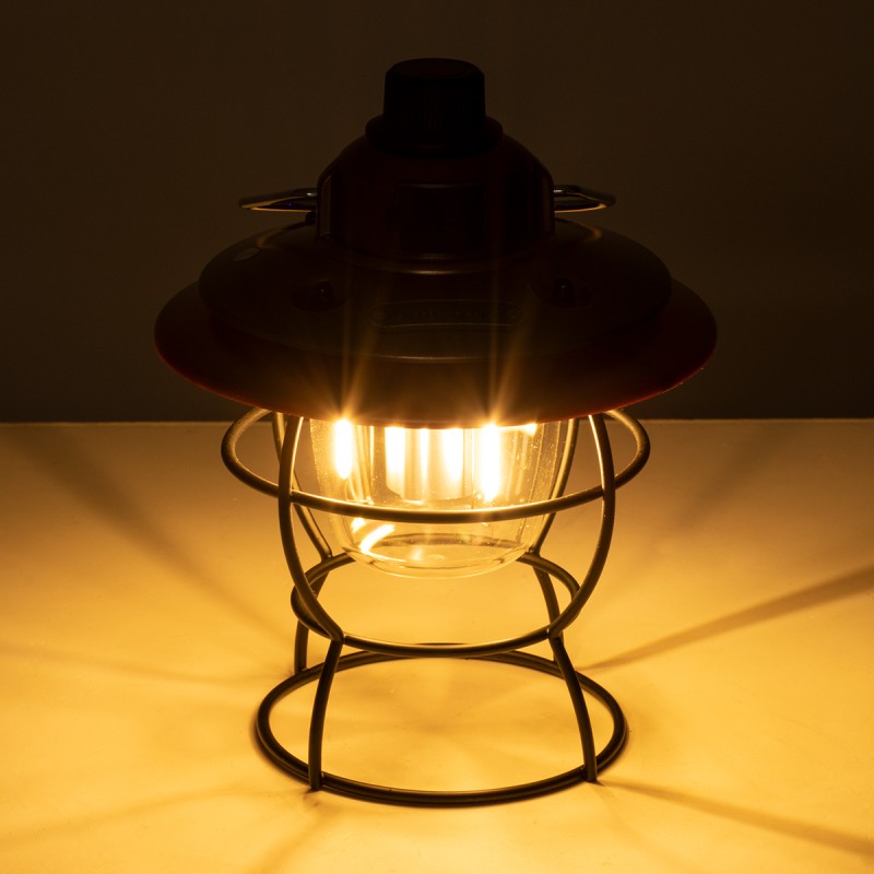 GloboStar® 85697 Αυτόνομο Φανάρι Camping LED 4W USB 2.0 με Επαναφορτιζόμενη Μπαταρία 1 x 18650 2000mAh Li-ion Power Bank IP20 Dimmable Καφέ με Διάφανο Γυαλί CCT Εναλλαγή Φωτισμού μέσω On/Off All In One Ψυχρό 6000K+Φυσικό 4500K+Θερμό 2700K Φ13.5 x Υ17.5cm