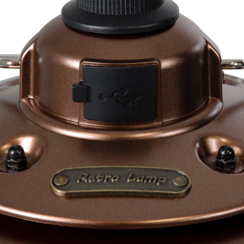 GloboStar® 85697 Αυτόνομο Φανάρι Camping LED 4W USB 2.0 με Επαναφορτιζόμενη Μπαταρία 1 x 18650 2000mAh Li-ion Power Bank IP20 Dimmable Καφέ με Διάφανο Γυαλί CCT Εναλλαγή Φωτισμού μέσω On/Off All In One Ψυχρό 6000K+Φυσικό 4500K+Θερμό 2700K Φ13.5 x Υ17.5cm