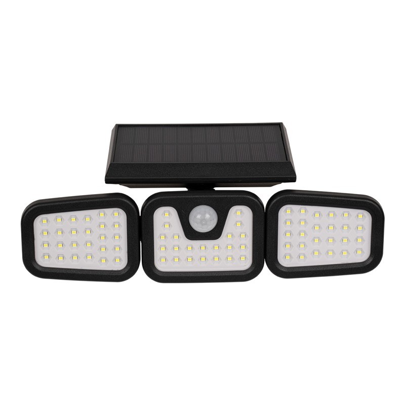 GloboStar® 85713 Αυτόνομος Ηλιακός Προβολέας με Τρεις Περιστρεφόμενες Κεφαλές LED SMD 2835 40W 2000lm με Ενσωματωμένη Μπαταρία 2400mAh - Φωτοβολταϊκό Πάνελ με Αισθητήρα Ημέρας-Νύχτας - PIR Αισθητήρα Κίνησης Αδιάβροχο IP65 Ψυχρό Λευκό 6000K