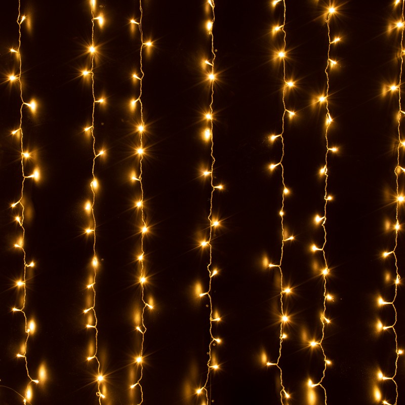 85803 Διακοσμητική Κουρτίνα 3 x 3 Μέτρα με Controller 8 Προγραμμάτων Φωτισμού - Επεκτεινόμενη 300 LED 8W AC 230V με Διάφανο Καλώδιο & Πρίζα Schuko Αδιάβροχη IP67 Θερμό Λευκό 3000K Μ3 x Υ3m