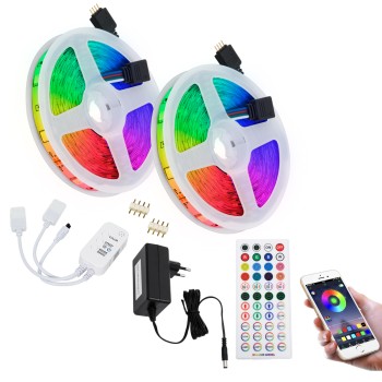 GLOBOSTAR® CHROMAWAVE 85813 Σετ Ταινίας με Τροφοδοτικό με IR Ασύρματο Χειριστήριο & Λειτουργία μέσω WiFi APP LED 72W 4320lm 120° AC 220-240V IP20 600 x SMD5050 Chip Πολύχρωμο RGB Dimmable - Sanan SMD Chip - Μ1000 x Π1 x Υ0.3cm - Δύο Ρολά 5 Μέτρων - 2 