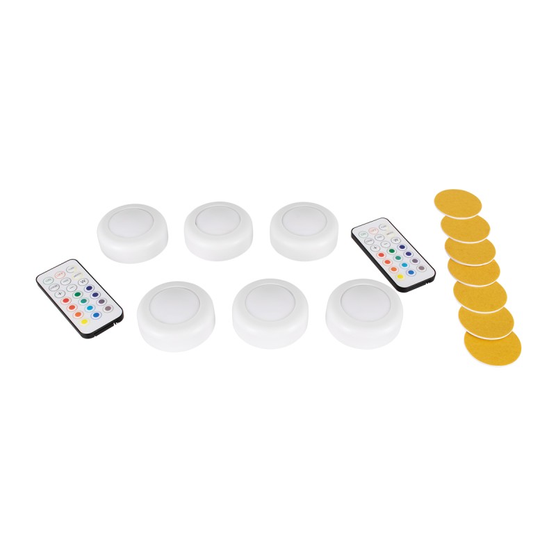 GloboStar® 85818 Φωτιστικά Νυκτός Μπαταρίας LED SMD 5050 6W 600lm με Ασύρματο Χειριστήριο RF - ΣΕΤ 6 Τεμαχίων Πολύχρωμα RGB