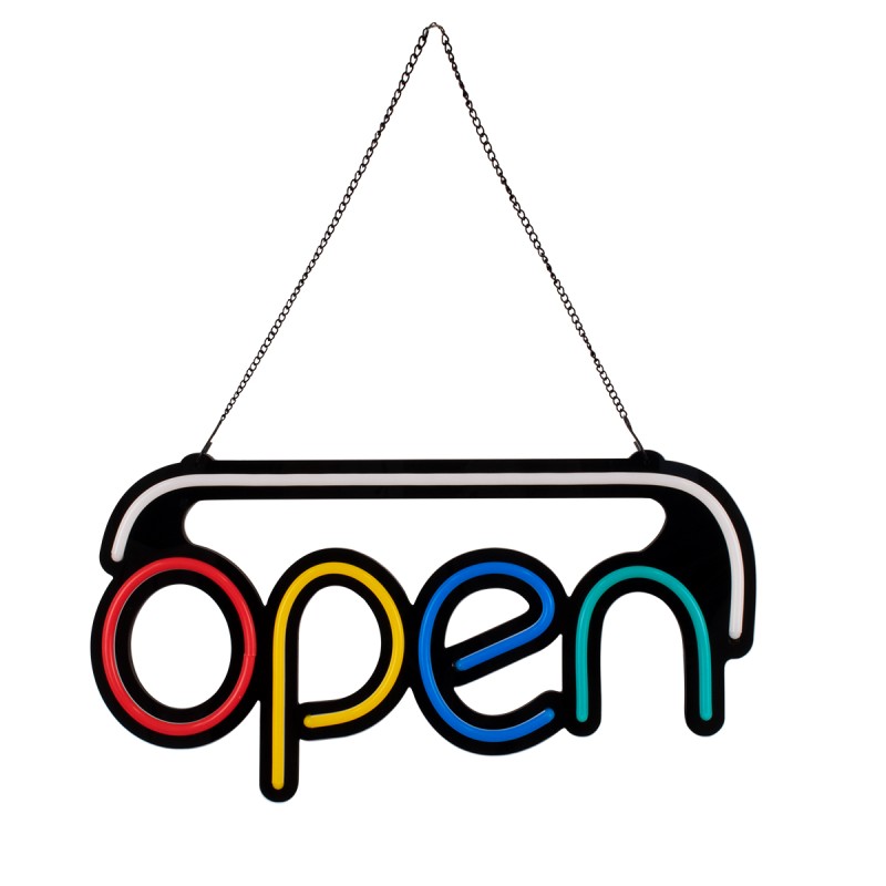 GloboStar® 85859 Φωτιστικό Ταμπέλα Φωτεινή Επιγραφή NEON LED Σήμανσης Animated OPEN 30W AC 230V με Διακόπτη On/Off και Ασύρματο Χειριστήριο IR Λευκό - Κόκκινο - Πράσινο - Κίτρινο - Γαλάζιο