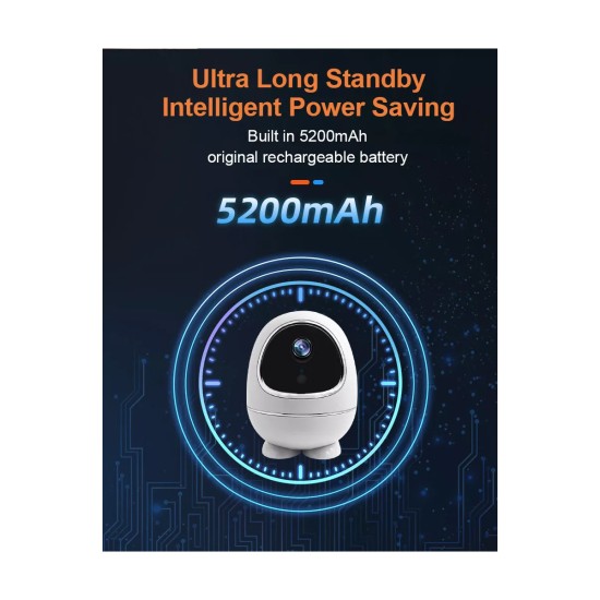 GloboStar® 86008 Rechargeable Table Camera WiFi HD 1080P 3MP 350° 5200mAh Two Way Audio & Motion Detection - Επαναφορτιζόμενη Επιτραπέζια Κάμερα WiFi HD 1080P 350° 5200mAh Διπλή Κατέυθυνση Ομιλίας με Ανιχνευτή Κίνησης - Λευκό