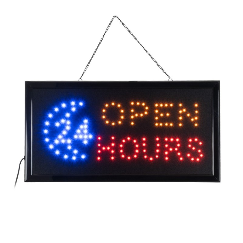 GLOBOSTAR® SIGN 75682 Διακοσμητικό Φωτιστικό Τοίχου Ένδειξης / Σήμανσης "OPEN 24 HOURS" LED 5W 150lm 120° AC 220-240V IP20 Πολύχρωμο - Μαύρο - Μ48 x Π25 x Υ2cm - 2 Χρόνια Εγγύηση