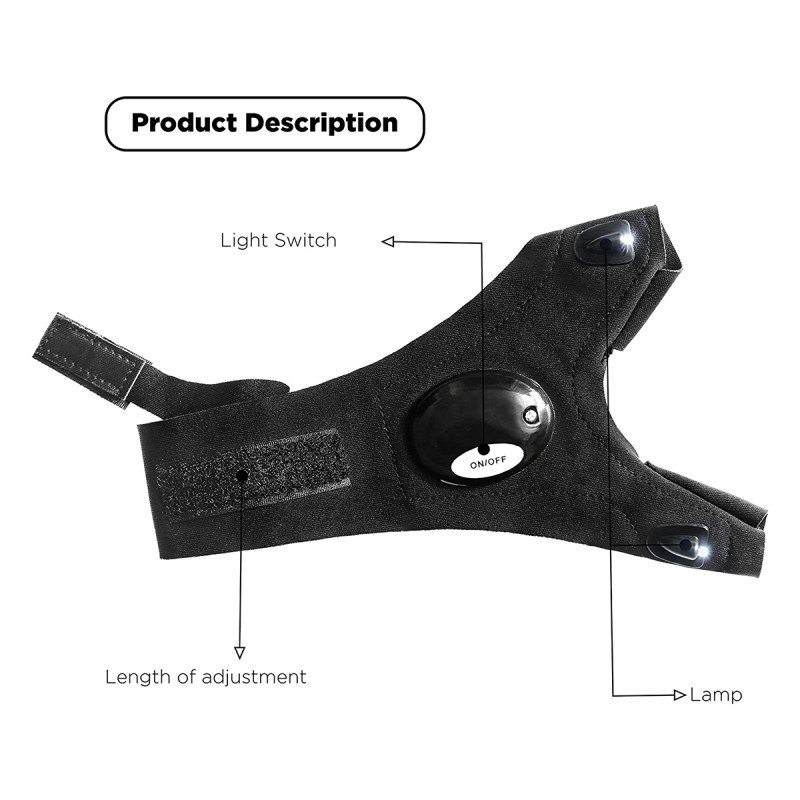 GloboStar® 79068 Γάντι Φακός με Φωτισμό LED για Δεξί Χέρι 2W με Μπαταρία CR2016 Ψυχρό Λευκό 6000K