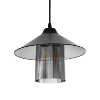 GLOBOSTAR® PROMO 203-0089 Μοντέρνο Κρεμαστό Φωτιστικό Οροφής με Ντουί 1 x E27 AC 220-240V IP20 - Μαύρο & Μαύρο Φιμέ - Μ25.5 x Π25.5 x Υ20cm