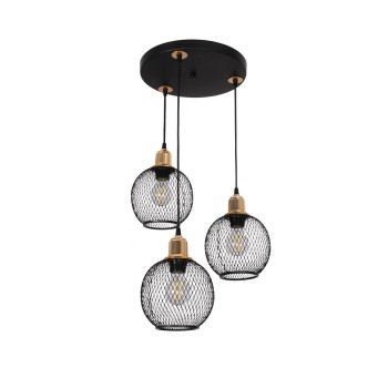 GLOBOSTAR® VIVIDUS 201-0020 Vintage Κρεμαστό Φωτιστικό Οροφής με Ντουί 3 x E27 AC 220-240V IP20 - Μαύρο & Χρυσό - Μ40 x Π40 x Υ60cm