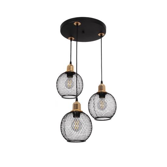 GloboStar® VIVIDUS 201-0020 Vintage Κρεμαστό Φωτιστικό Πλέγμα Τρίφωτο 3 x E27 IP20 Μαύρο και Χρυσό Μέταλλο - Μ32 x Π32 x Υ70cm GloboStar® VIVIDUS 201-0020 Vintage Κρεμαστό Φωτιστικό Πλέγμα Τρίφωτο 3 x E27 IP20 Μαύρο και Χρυσό Μέταλλο - Μ32 x Π32 x Υ70cm