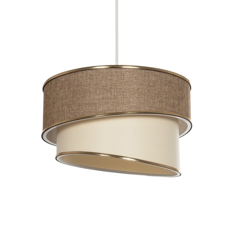 GloboStar® SONIA 203-0121 Μοντέρνο Κρεμαστό Φωτιστικό Καπέλο Μονόφωτο 1 x E27 IP20 Σκούρο Μπεζ & Μπεζ Ύφασμα με Χρυσή Λεπτομέρεια - Μ30 x Π30 x Υ90 cm