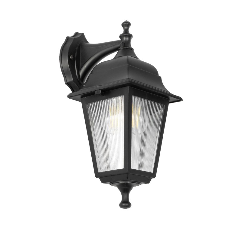GloboStar® SOLME 203-0211 Vintage Επιτοίχιο Φωτιστικό Φαναράκι Μονόφωτο 1 x E27 IP44 Μαύρο Πλαστικό Σώμα - Μ19 x Π15 x Υ35cm