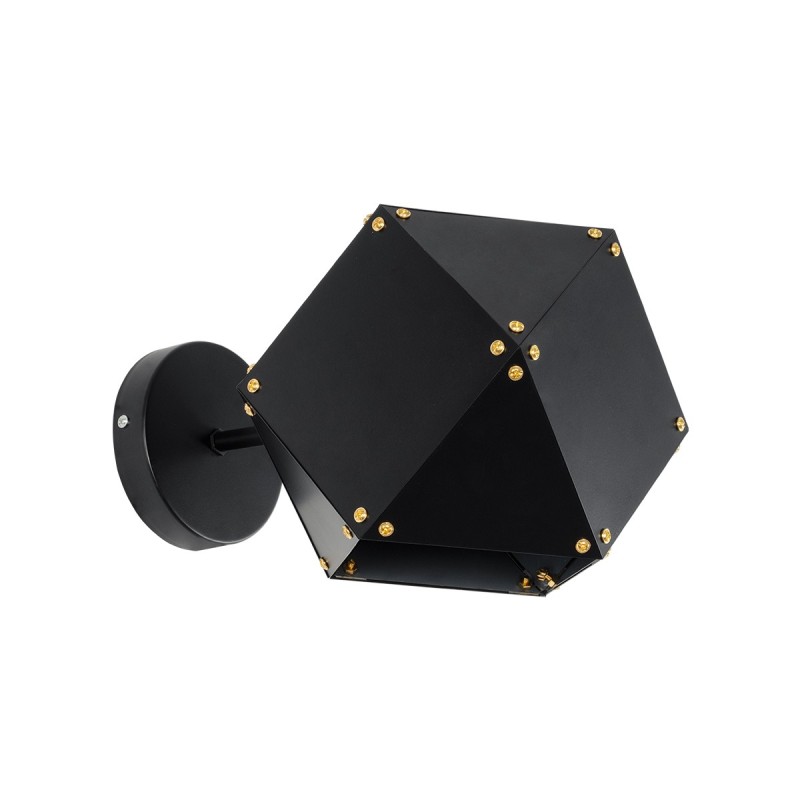 GloboStar® WELLES 00794 Μοντέρνο Επιτοίχιο Φωτιστικό Απλίκα Μονόφωτο 1 x E27 IP20 Μαύρο & Χρυσό Μέταλλο - Μ17 x Π28 x Υ17cm